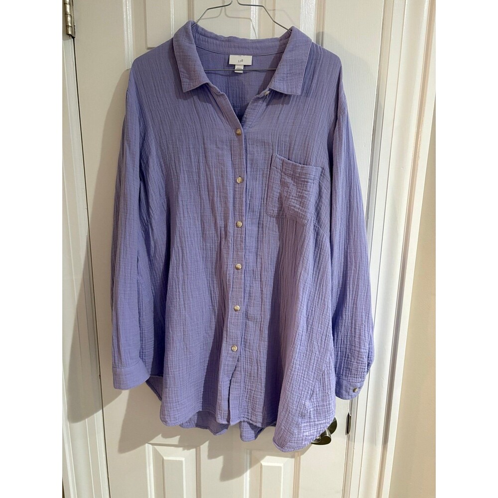 J. Jill Lavender Double Gauze Cotton Button Down Shirt Long Sleeve Size XL
